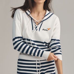 Sundry Strip White and Navy Hoodie